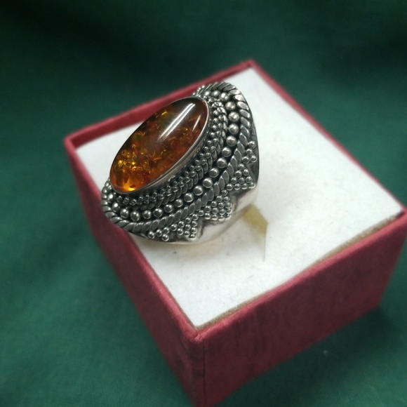 Amber and sterling ring - Picture 3 of 5
